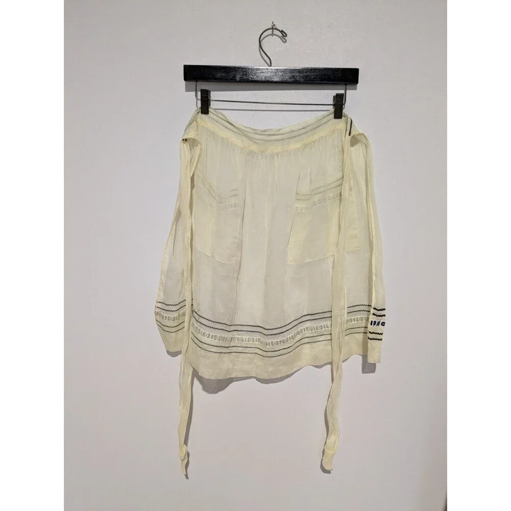 Vintage 50s Yellow Semi Sheer Half Apron Ribbon Trim Ric Rac 2 Pockets Exc